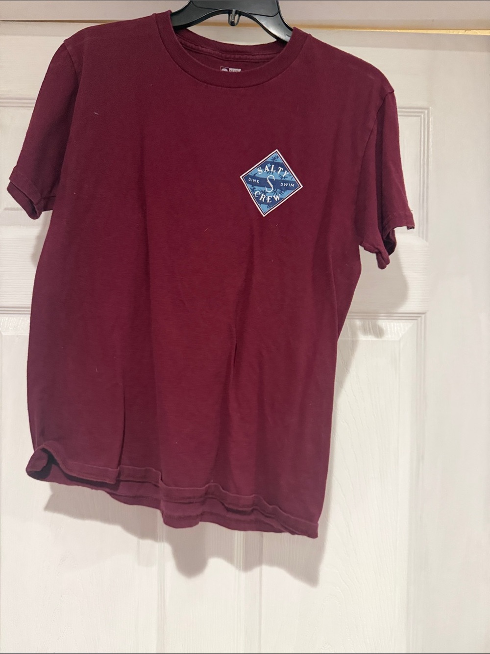 Salty Crew Men's Short Sleeve Tee — Burgundy with Blue Patch
